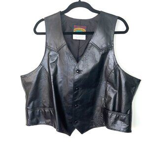 Pioneer Wear Vest Mens Size 46 Vintage Black Leather Covered Buttons Lined